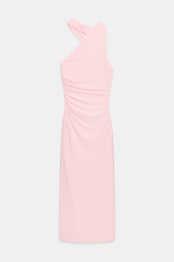 ZARA ПЛАТЬЕ ХАЛТЕР СО СБОРКАМИ, ПАСТЕЛЬНО-РОЗОВЫЙ