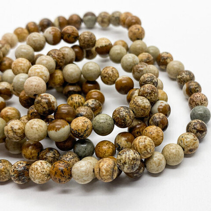 "Яшма пейзажная" бусины, диаметр 6,4-6,6 мм, цена за 28-29 шт (1/2 нити)