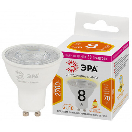 Лампочка светодиодная ЭРА STD LED Lense MR16-8W-827-GU10 GU10 8Вт линзованная софит теплый белый свет