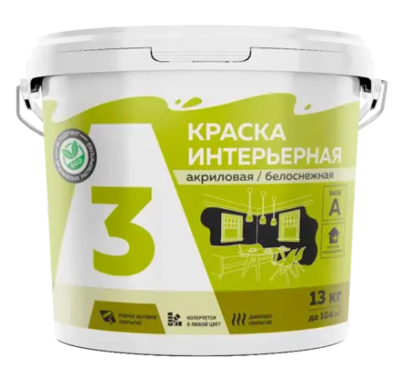 A3  Краска акриловая интерьерная белоснежная 13кг (ИжСинтез)