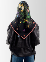 Платок «Русский полевой букет» чёрный 100% шёлк