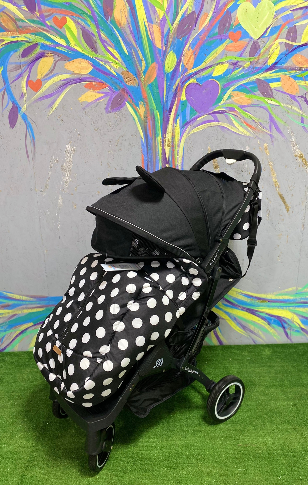 Коляска прогулочная Babalo 2022 Classic Микки маус текстиль на белой раме с сумкой