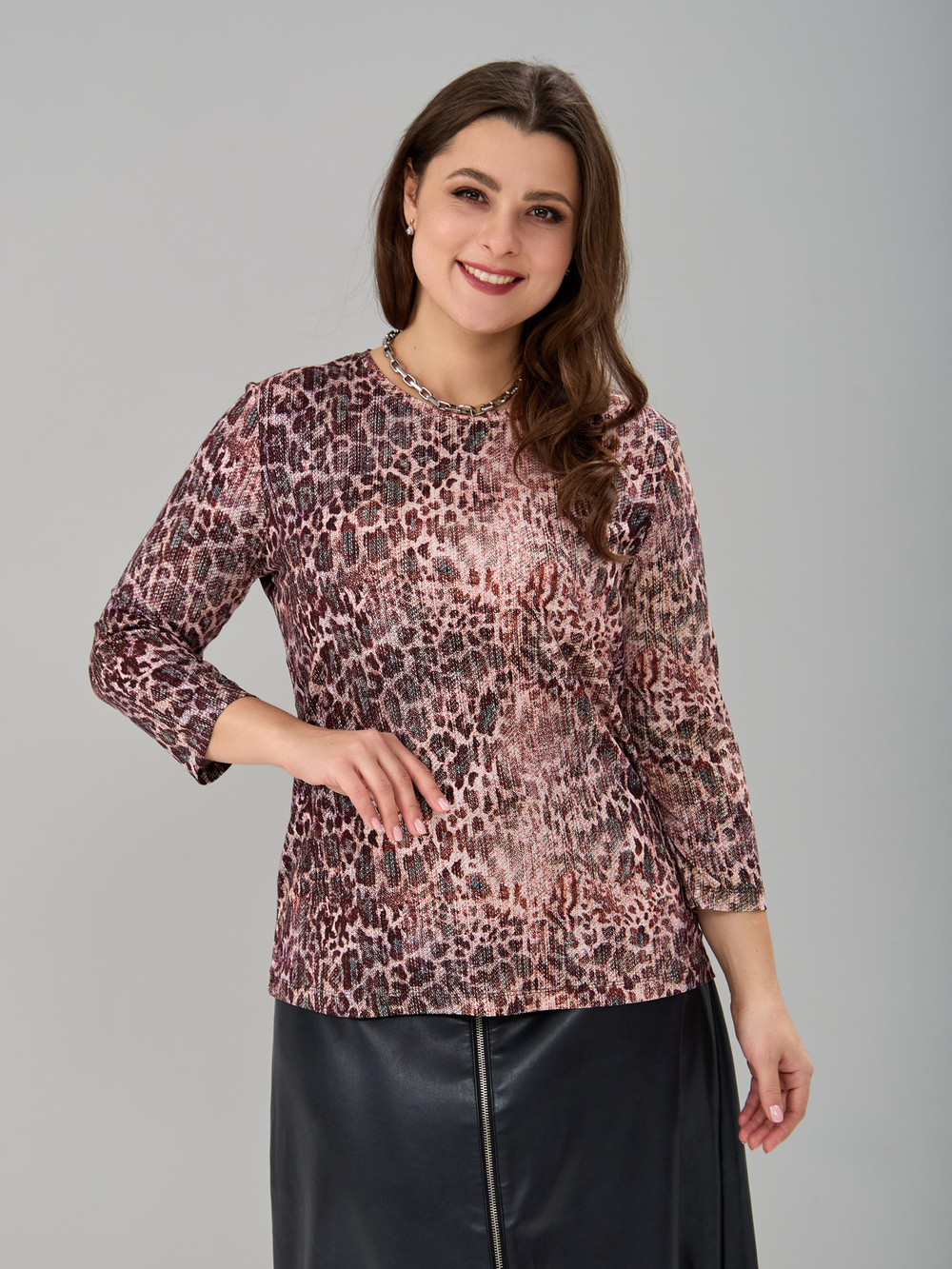 Лонгслив ЛНв-306/джинсбежевый-леопард