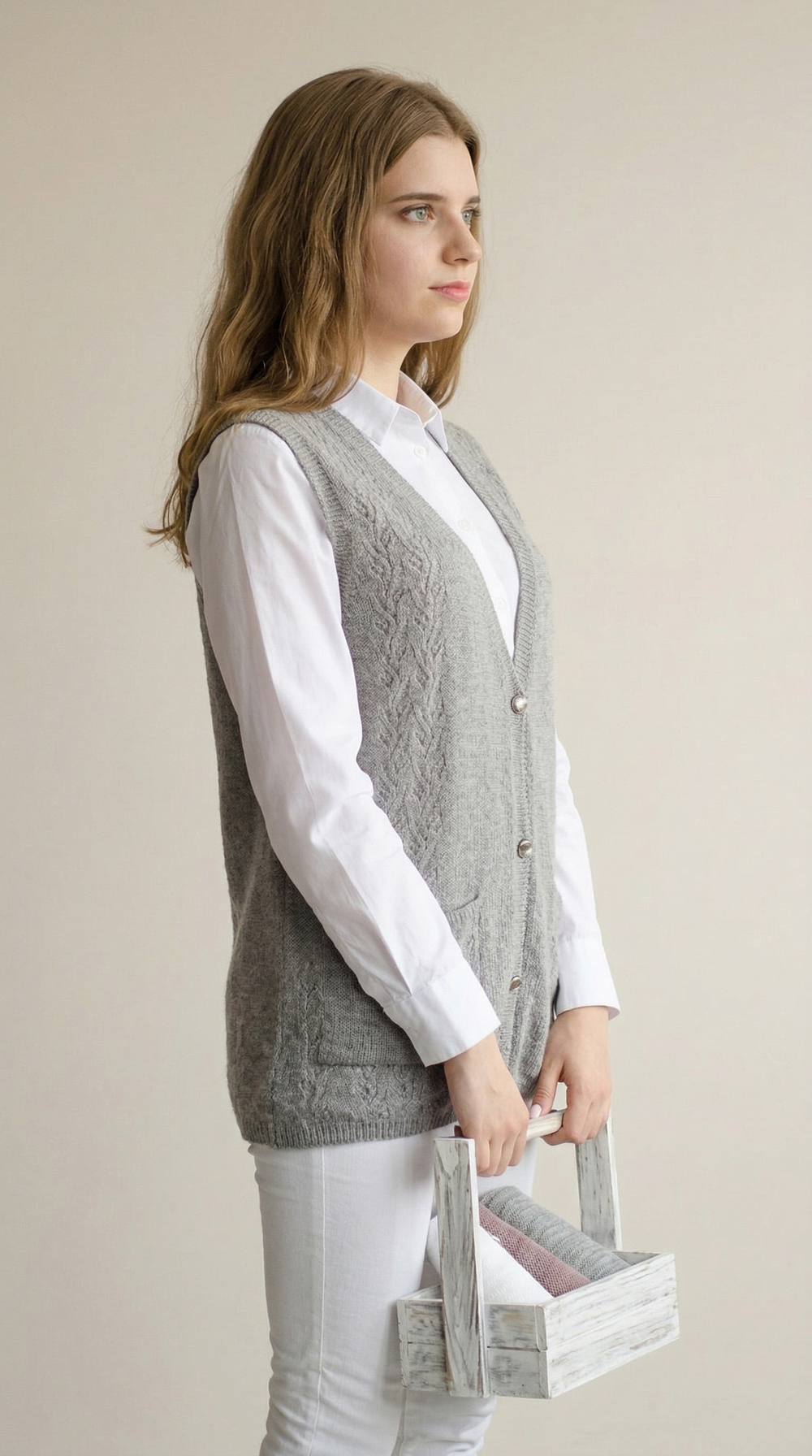 Жилет женский на пуговицах Т048-03 серый