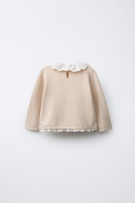 ZARA ВЯЗАНЫЙ ДЖЕМПЕР С КРУЖЕВОМ, СВЕТЛО-БЕЖЕВЫЙ