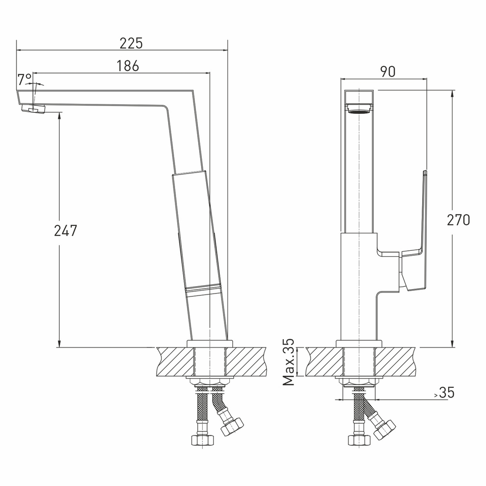 Смеситель для кухни 25k MIXLINE ML20-032 "Quadro" высокий излив боковая ручка