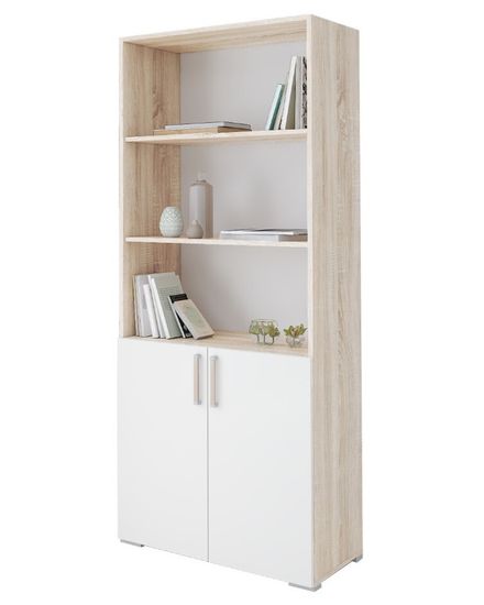 Стеллаж КВАРТЕТ дуб сонома / белый с тиснением поры дерева