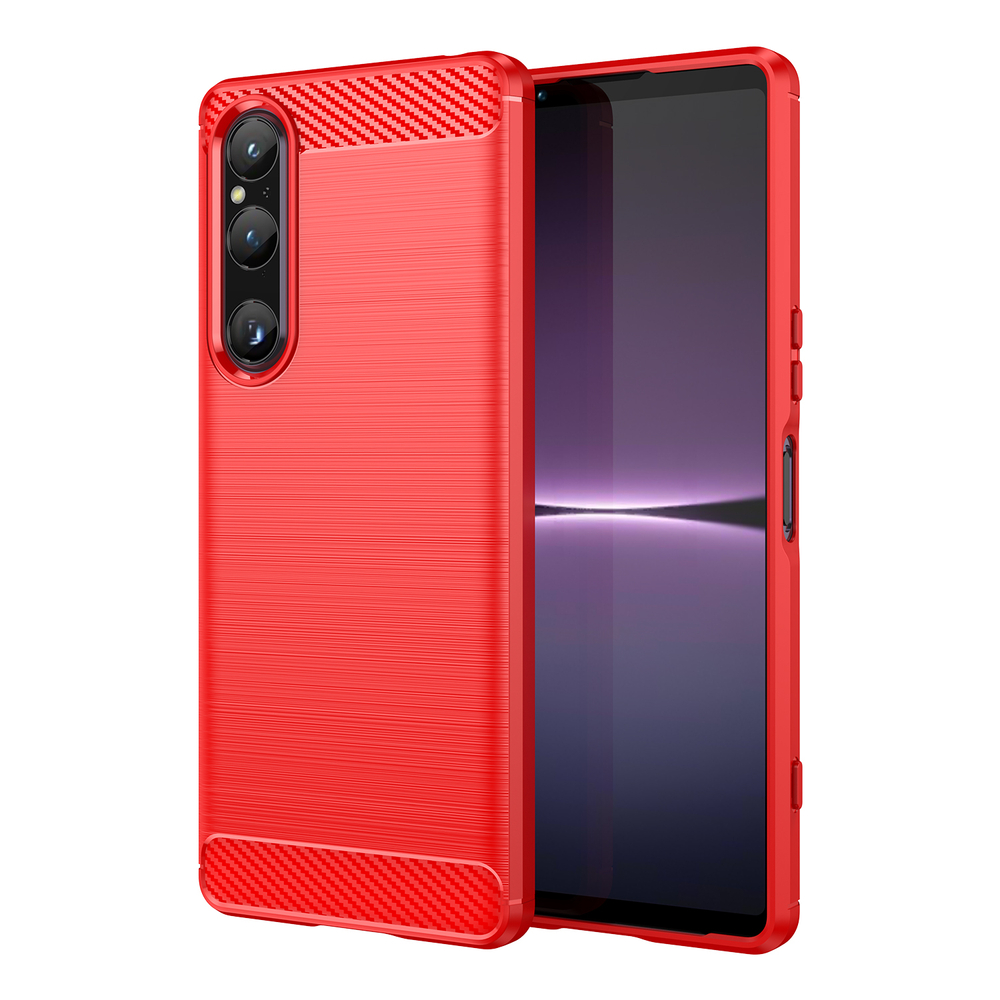 Чехол красного цвета с дизайном под карбон на Sony Xperia 1 V, 1-5, серия Carbon от Caseport