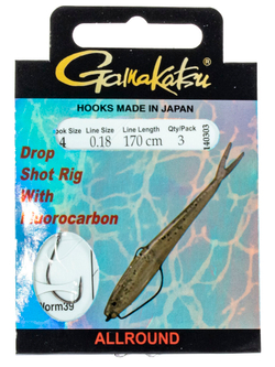 Крючки с поводком Gamakatsu Booklet DROPSHOT WORM39 разм. 04-0.18мм 170см 3шт.