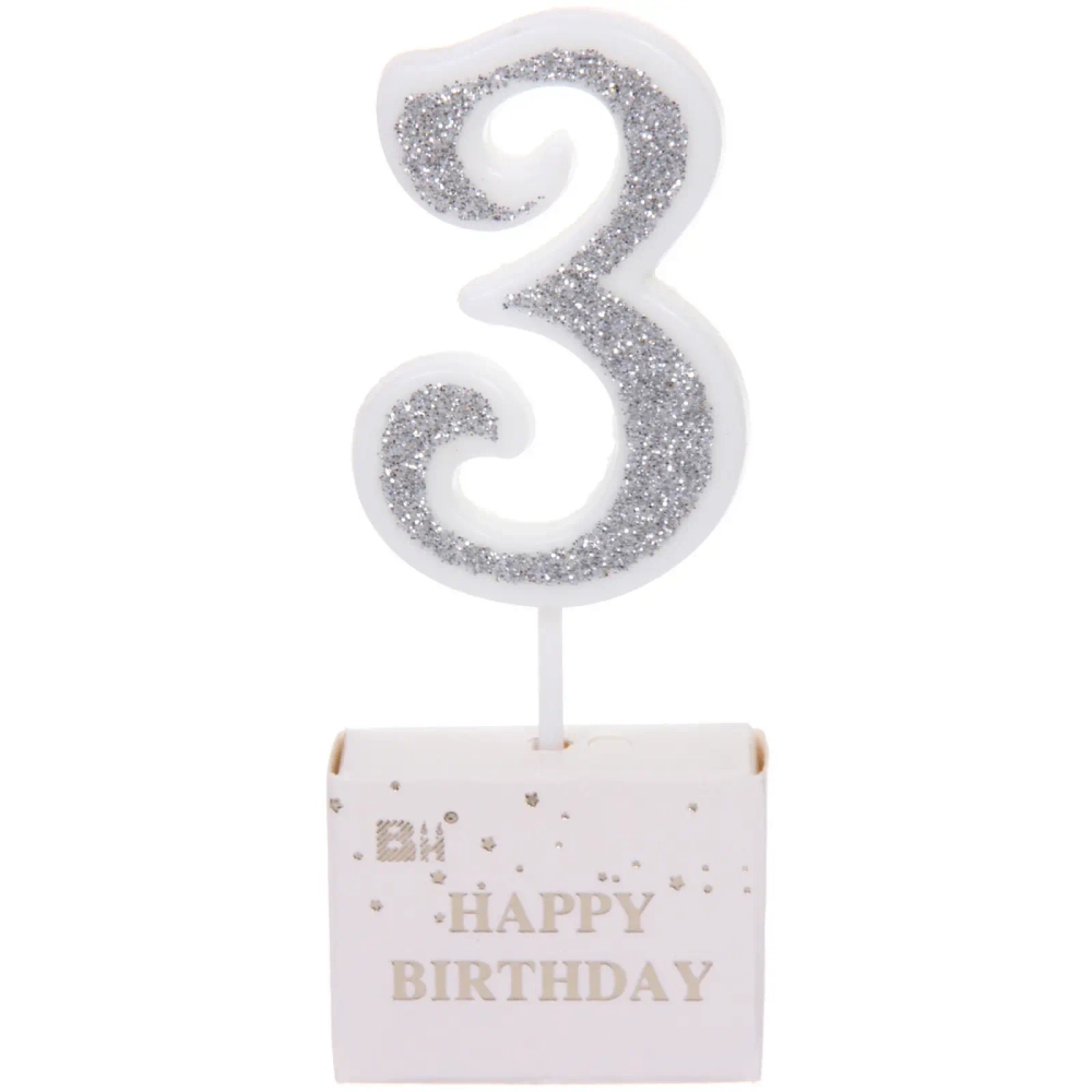 Свеча для торта Цифра Иллюзия «3» 9.5 см, серебро