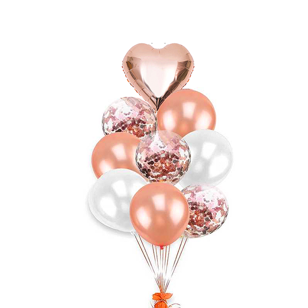 Фонтан из шаров "Розовое золото" с сердцем - 10 шаров