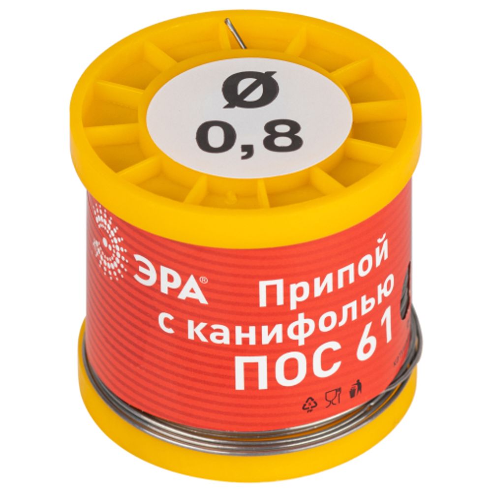 Припой ЭРА с канифолью для пайки ПОС 61 трубка O 0.8 мм, катушка 200 гр