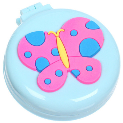 Расческа массажная детская складная «Barbariska», с зеркалом, бабочка, разноцветные зубчики, цвет голубой, d-7см