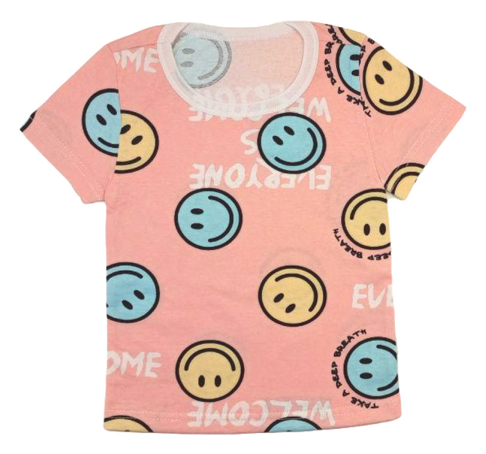 412/1 Футболка смайлик на розовом (32/122)