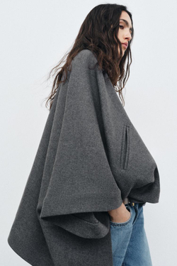 ZARA НАКИДКА ИЗ ШЕРСТИ ZW COLLECTION LIMITED EDITION, ТЕМНО-СЕРЫЙ