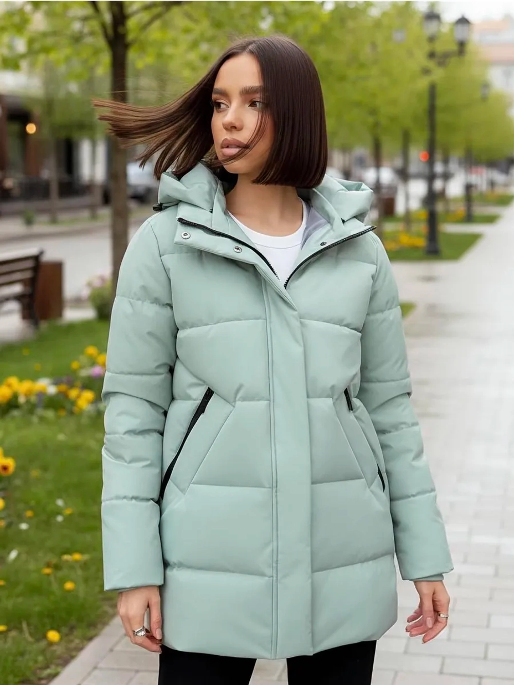 Куртка весенняя удлиненная со съемным капюшоном