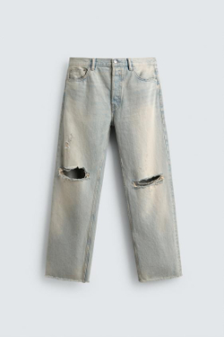 ZARA ДЖИНСЫ ПРЯМОГО УКОРОЧЕННОГО КРОЯ, ГОЛУБОЙ