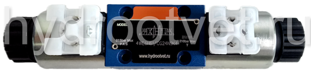 4WE6H61/CG12N9K4 - Гидрораспределитель золотниковый Ду 6 с электроуправлением, схема H (14), электроуправление G12, возврат - пружинный