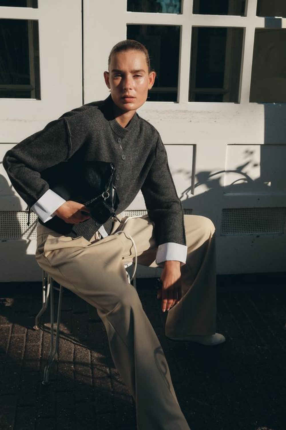 ZARA БРЮКИ WIDE LEG С ДВОЙНЫМ ПОЯСОМ, ПЕСОЧНЫЙ