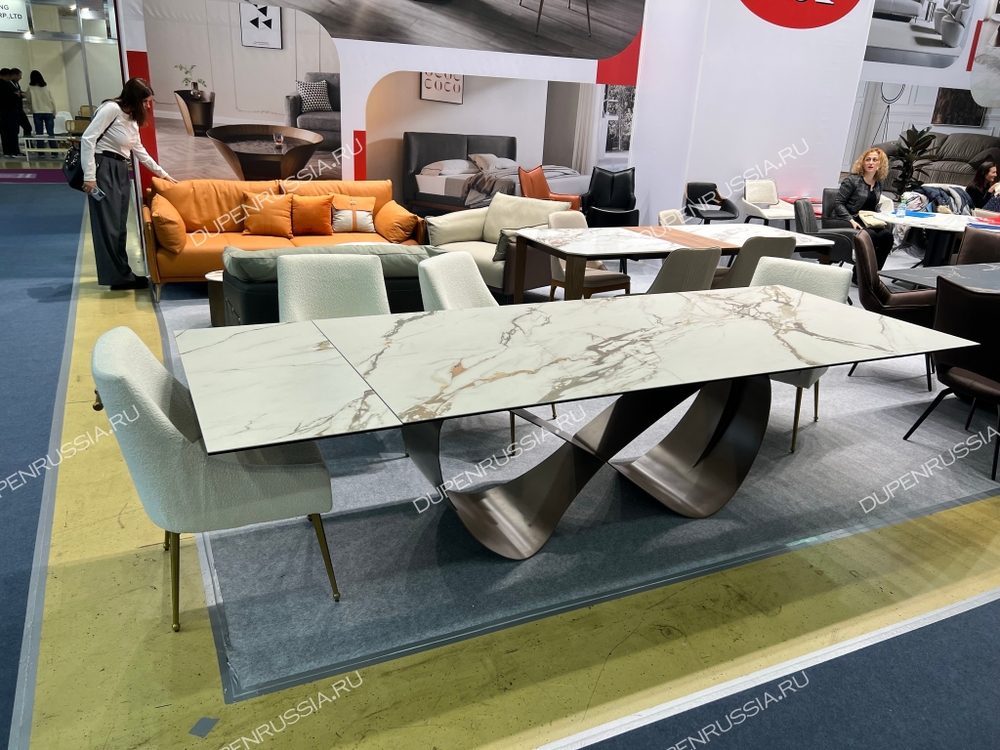 Стол DT9305CI (200-300) белый керамика KL-188/золотая пудра