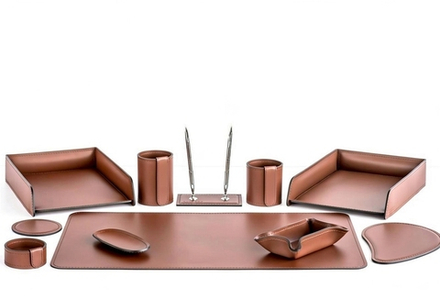 Офисный настольный набор из кожи цвет каштан 12 предметов