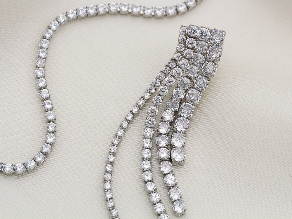 Серьги Вечерние, 98мм, со стразами