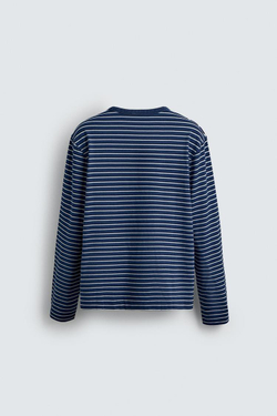 ZARA ЖАККАРДОВАЯ ФУТБОЛКА В ПОЛОСКУ, СИНИЙ/ИНДИГО