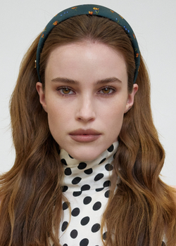 Зеленый ободок с цветочным принтом