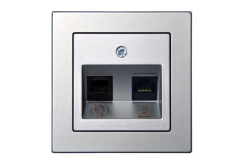 Розетка Телефонная и Компьютерная (RJ11+RJ45) Серебро LIREGUS EPSILON