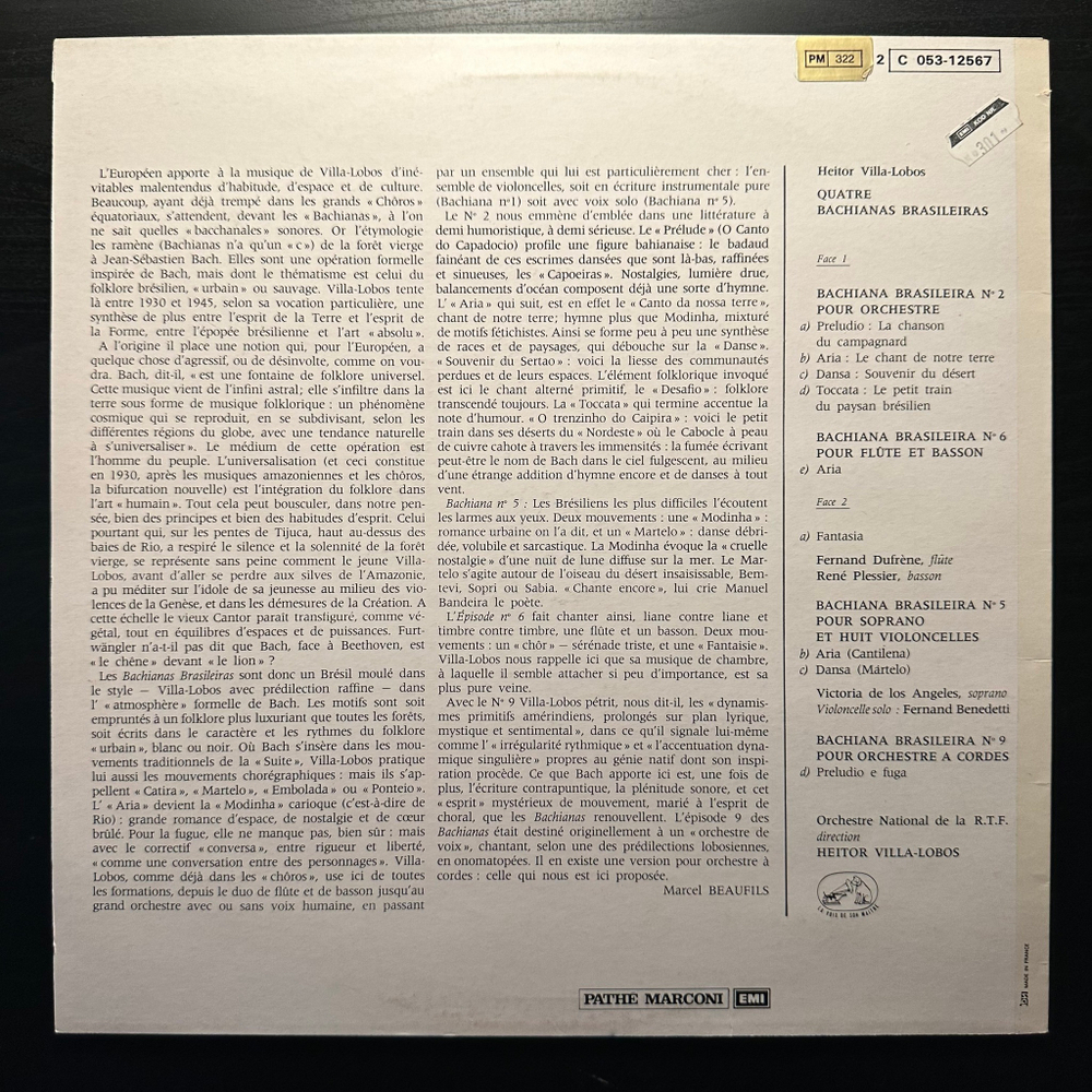 Вилла - Лобос - Четыре бразильских бахианы: № 2 для оркестра / № 5 для сопрано и восьми виолончелей / № 6 Для флейты и фагота / № 9 для струнного оркестр (Франция)