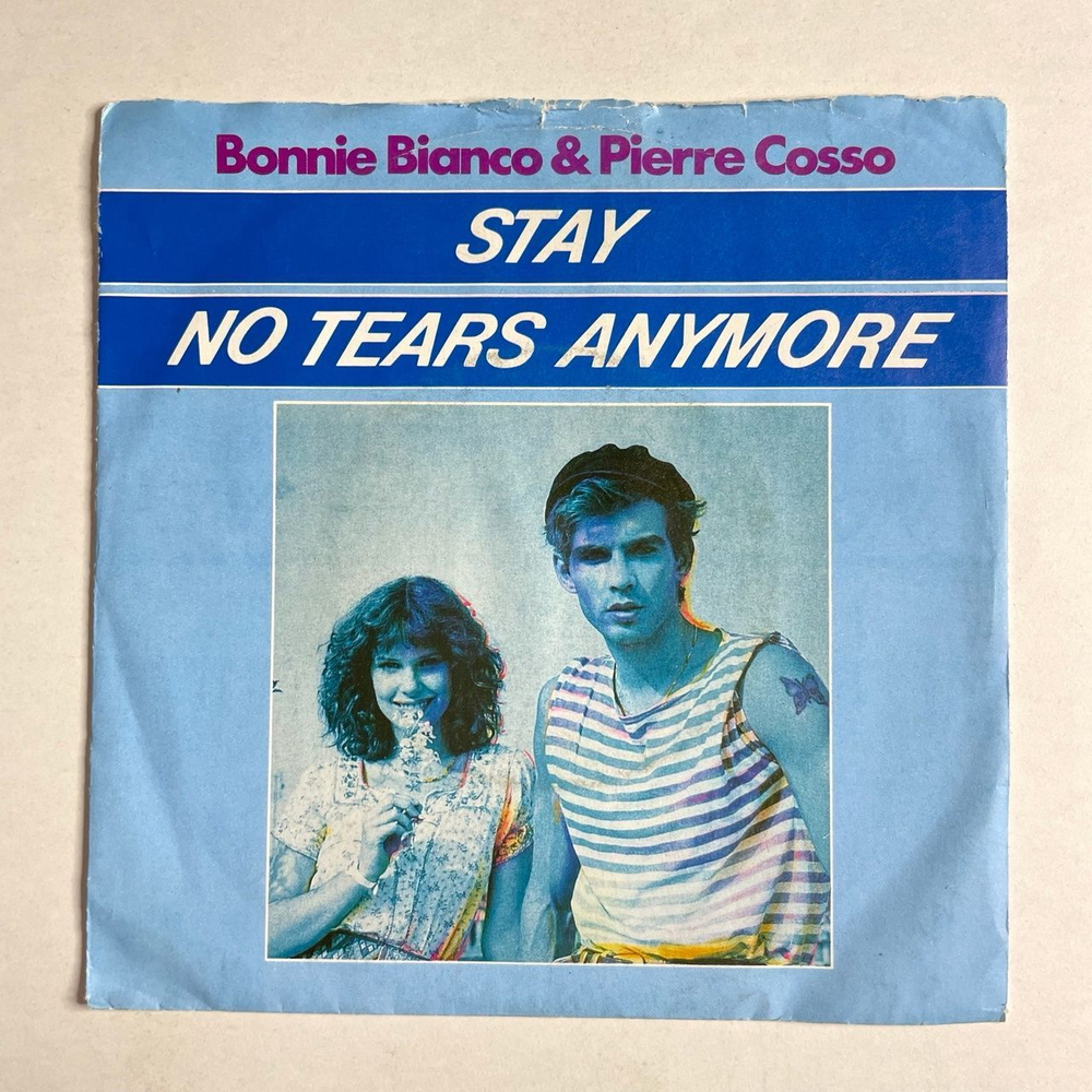 Винтажная виниловая пластинка LP Bonnie Bianco and Pierre Cosso Stay, No Tears Anymore (Germany 1987) 7 дюймов, 45 RPM, Single