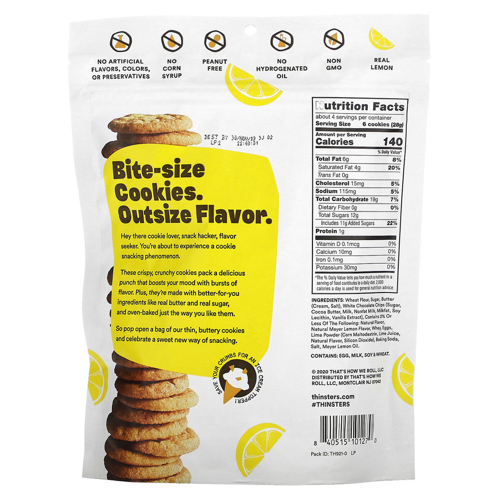 Thinsters, Cookie Thins, печенье, лимон Мейера, 113 г (4 унции)