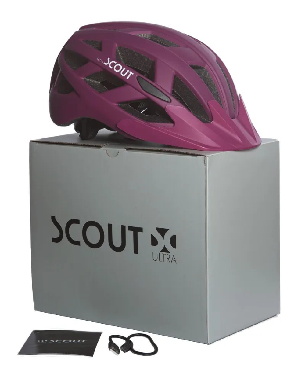 Велошлем с подсветкой UltraScout Eventum Красно-розовый матовый M