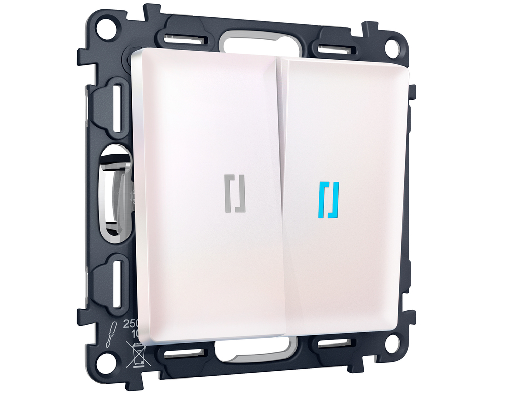 MA204060 Комплект механизма 2-кл выключателя с самовозвратом с подсветкой 10000K ALFA Жемчуг QUANT (AP2040, VM129, G17B)