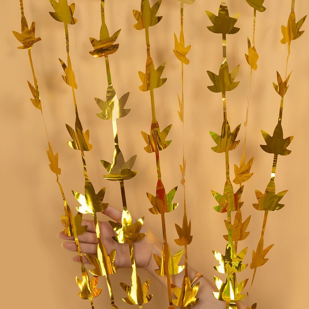 Занавес Листья, Золото, Металлик, 100*200 см, 1 шт