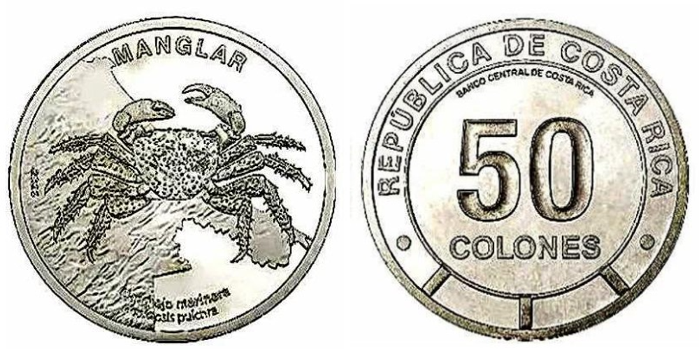 Коста-Рика 50 колонов, 2023 Фауна экосистемы - Мангровый лес. Мангровый краб-скакун