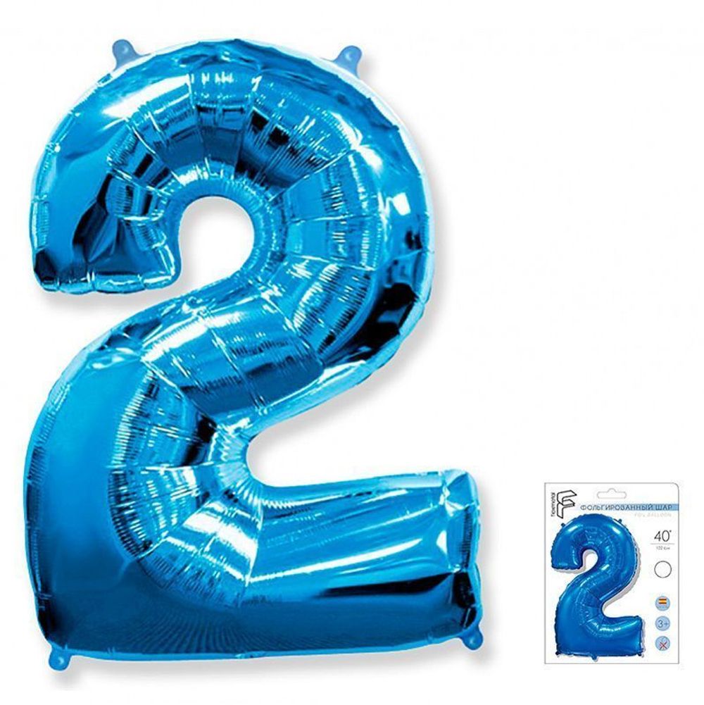 Шар (40"/102 см) Цифра "2" Синий в упаковке / Two