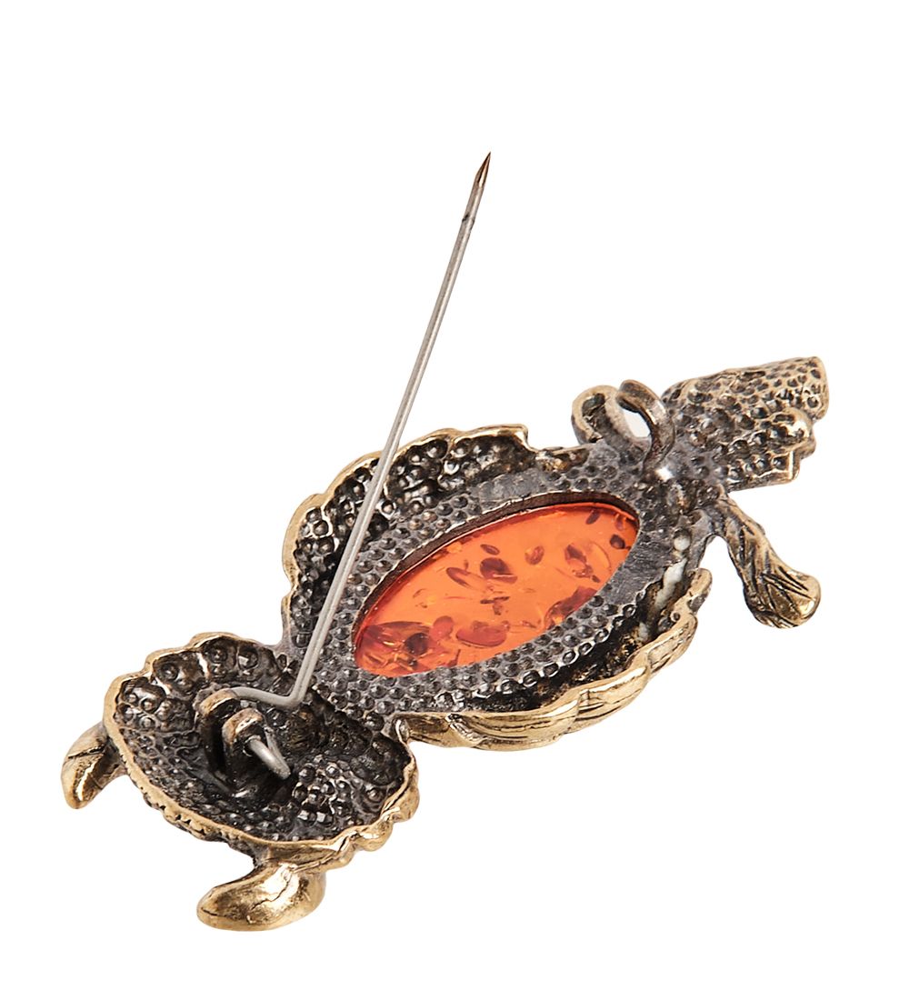 AM-1989 Брошь «Филин на ветке» (латунь, янтарь)