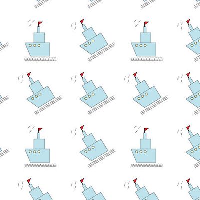 A ship sailing in the waves, accompanied by gulls. Illustration.