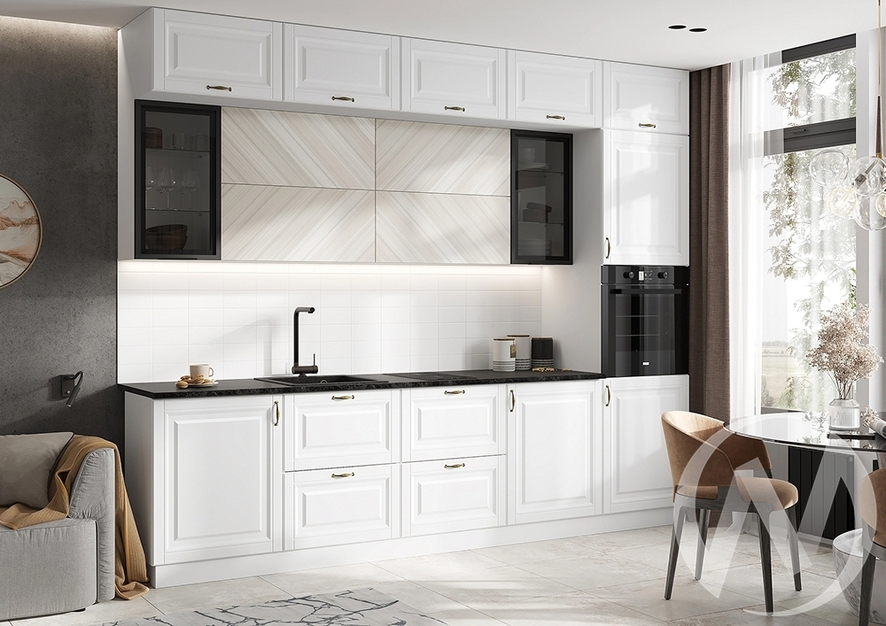 Кухня Престиж 3;0м Компоновка №2 (белый/браш вайт; прайм жемчуг/кастилло темный)