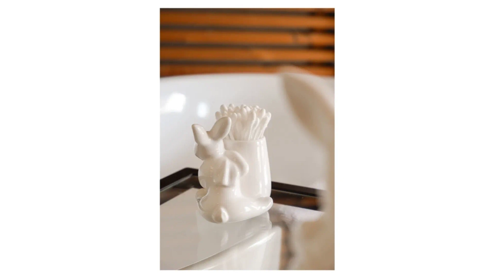 Стакан для ватных палочек Claystreet Кролики - чистюли 8 см