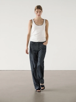 Massimo Dutti Топ на бретелях с контрастной окантовкой, натуральный, кремовый