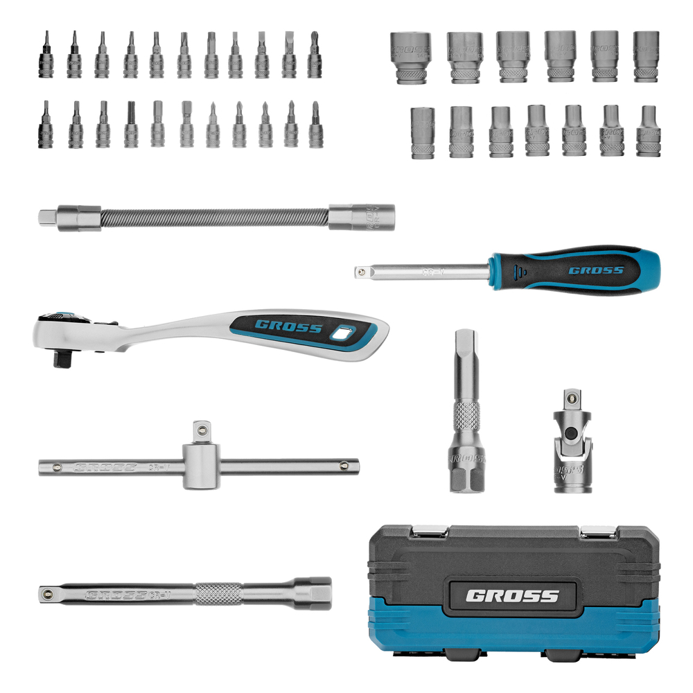 Набор инструментов, 1/4", CrV, 120 зубьев, 42 предмета Gross