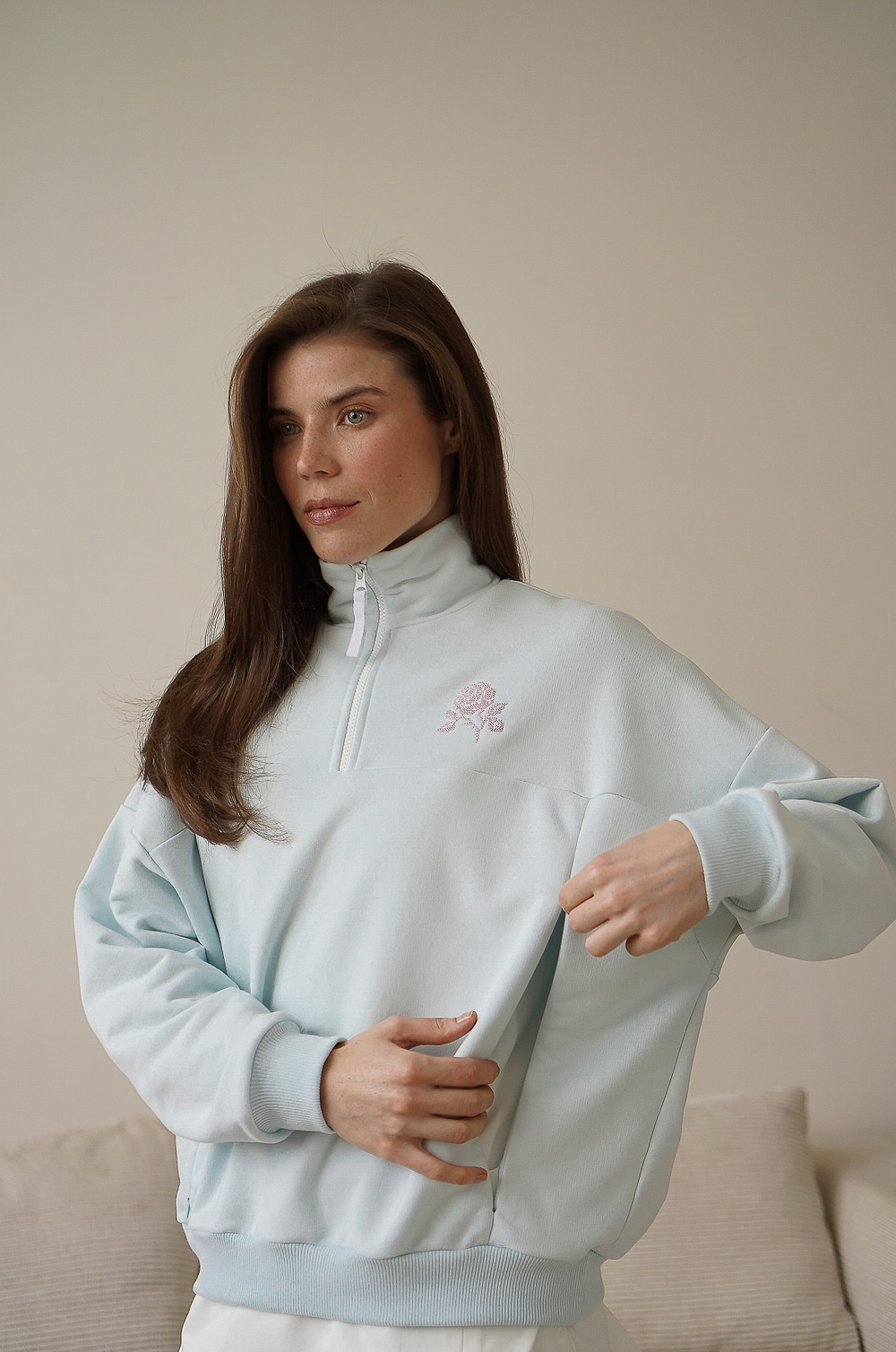 Толстовка Ритм пр. с вышивкой для бер. и кор. мам, Голубой