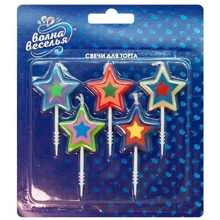 Свеча Звезда, Яркие огни, Ассорти, 6 см, 5 шт.