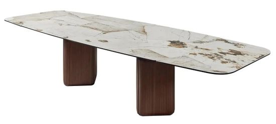 Стол ТЕРРА (TERRA) 240 (360) БЕЖЕВЫЙ МРАМОР TL-331, испанская керамика / Орех, ®DISAUR