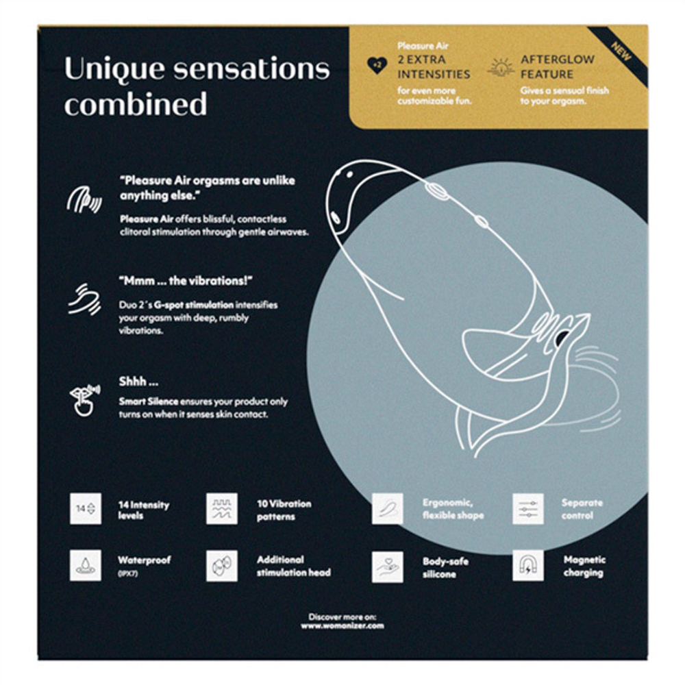 Черный вибратор 20,3см с вакуумным стимулятором Womanizer Duo 2 Black WZ142SG9