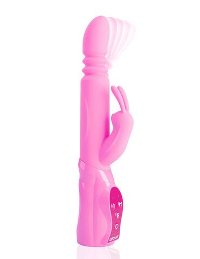 Розовый вибромассажёр с клиторальным зайчиком WOW! G-MOTION RABBIT - 26 см. (Цвет: розовый)