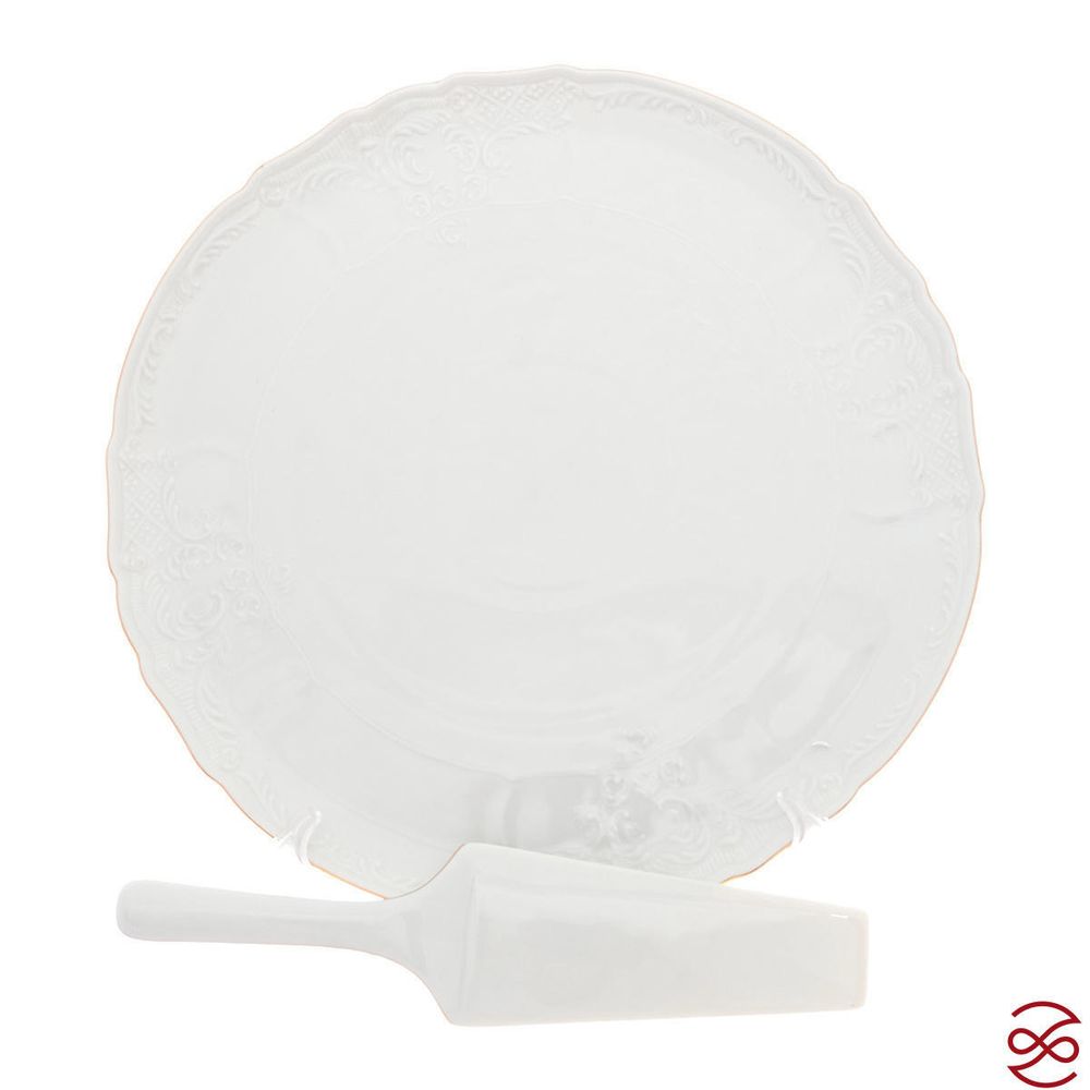 Тарелка для торта с лопаткой Bernadotte Белый узор 32 см