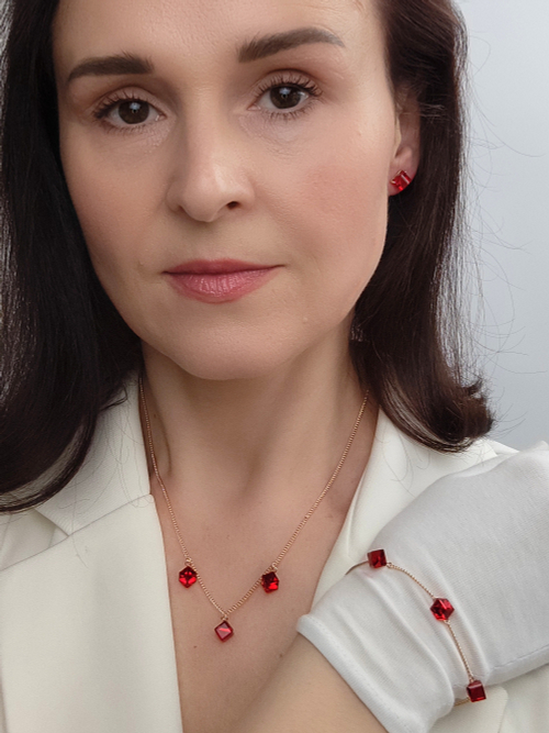 Браслет Миражи с красными кристаллами-кубиками Swarovski